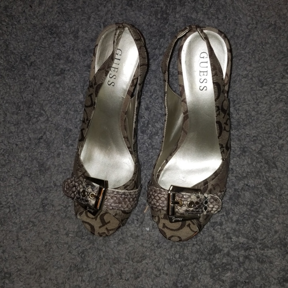 Guess Brown Monogram Heels